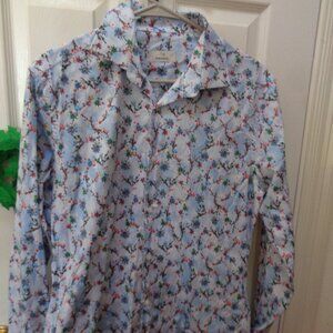Emmanuel Men's Dress Shirt Blue Flowers Small Emanuel